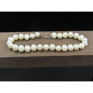 8" Sterling Silver Good White Pearls Bracelet Vintage Elegant Beautiful Everyday